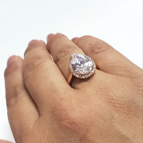 Sparkling 6ct White Zircon Halo 14k Rose Gold Ring - Picture 4 of 8